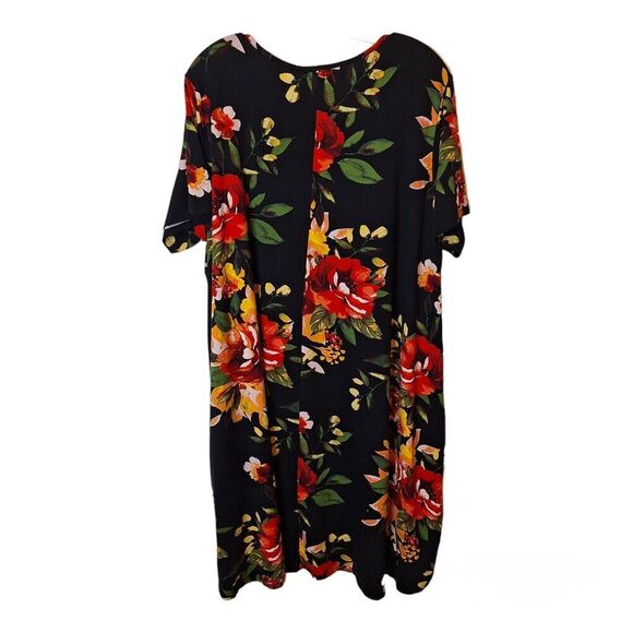 Sweet Lovely By Jen Womens Size 3XL‎ Black Floral Tunic Dress Stretch Pockets - Picture 3 of 9